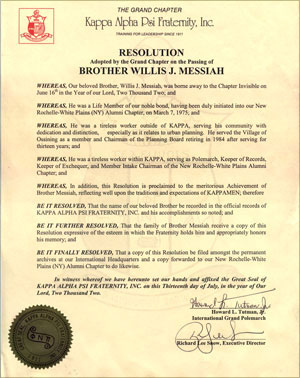 Resolution for Brother Willis J. Messiah
